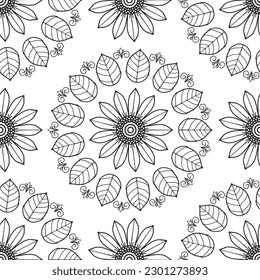 Floral pattern in a circle. Mandala.                                              Antistress coloring book for children and adults. 
