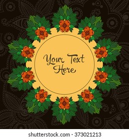 floral pattern in a circular frame
