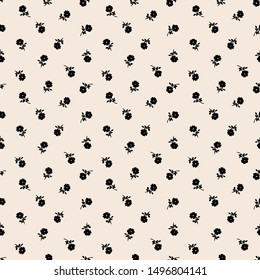 Floral Pattern. Classic ditsy blossoms. Vector seamless monotone.  