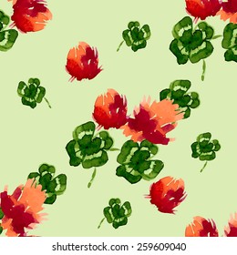 Floral Pattern Clover Flowers (Trifolium Pratense) and Victorian Motifs. The Texture for the Web, Print, Wallpaper,  Home Decor, Fashion, Textile Design, St. Patrick Decoration, Background Site