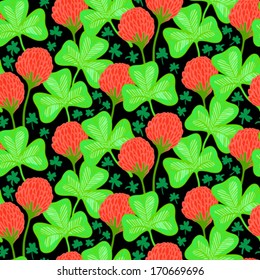 Floral pattern with clover flowers and Victorian motifs. Texture for web, print, wallpaper, gift wrapping, home decor, spring summer fashion, textile design, St. Patrick decoration, website background