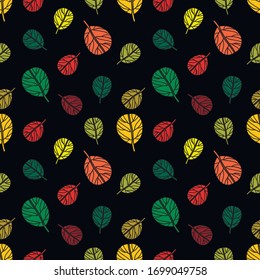 patrón floral de hojas de color sobre fondo azul, vectorial de ilustraciones en línea, para diseño textil, papel tapicería
