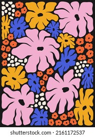 Floral pattern - colorful blossoms on dark black background for wrappers, wallpapers, postcards, greeting cards, wedding invites, romantic events. Cover design with floral pattern. 