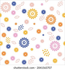 floral pattern colorful design white background. Seamless vector cute botanical graphic. lovely blooming flowers. ornament print. Design for carpet, clothing, wrapping, fabric, fashion. illustration 