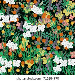 Floral pattern with colorful flowers.Vintage fashion.Flora,l botanical romantic background for textile, fabric, covers, wallpapers, print, gift wrap and t-shirt design.Vector illustration.