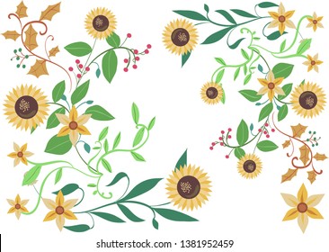 floral pattern in colorful style. Leaves and plants. Botanical illustration vector