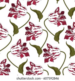Floral pattern with colorful  tulip.Seamless vector print with flower.Textile texture
