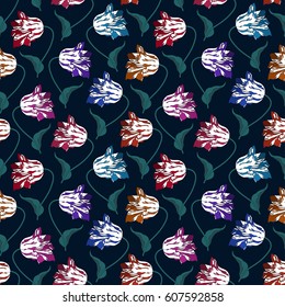 Floral pattern with colorful  tulip.Seamless vector print with flower.Textile texture