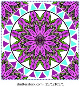 Floral pattern, colour scarf design. For design of carpet, shawl, pillow, cushion. Vector illustration.