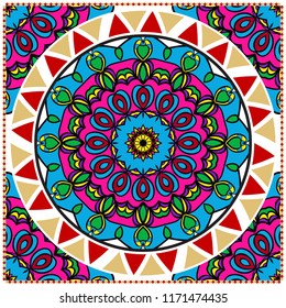 Floral pattern, colour scarf design. For design of carpet, shawl, pillow, cushion. Vector illustration.