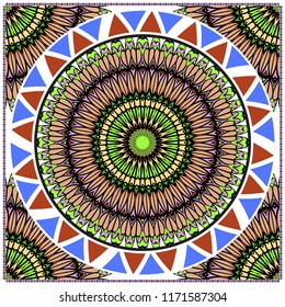 Floral pattern, colour scarf design. For design of carpet, shawl, pillow, cushion. Vector illustration.