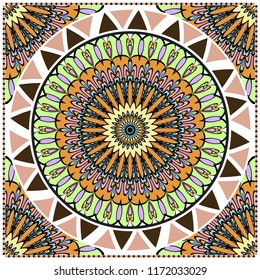Floral pattern, colour scarf design. For design of carpet, shawl, pillow, cushion. Vector illustration.