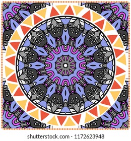 Floral pattern, colour scarf design. For design of carpet, shawl, pillow, cushion. Vector illustration.