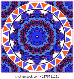 Floral pattern, colour scarf design. For design of carpet, shawl, pillow, cushion. Vector illustration.