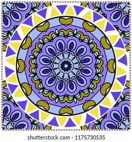 Floral pattern, colour scarf design. For design of carpet, shawl, pillow, cushion. Vector illustration.