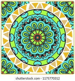 Floral pattern, colour scarf design. For design of carpet, shawl, pillow, cushion. Vector illustration.