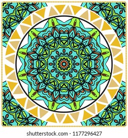 Floral pattern, colour scarf design. For design of carpet, shawl, pillow, cushion. Vector illustration.