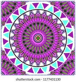 Floral pattern, colour scarf design. For design of carpet, shawl, pillow, cushion. Vector illustration.