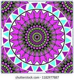 Floral pattern, colour scarf design. For design of carpet, shawl, pillow, cushion. Vector illustration.