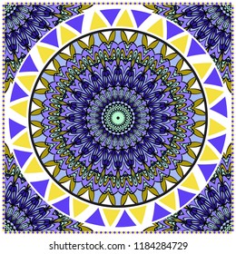 Floral pattern, colour scarf design. For design of carpet, shawl, pillow, cushion. Vector illustration.