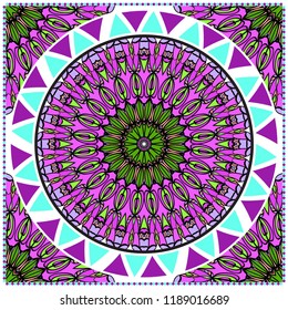 Floral pattern, colour scarf design. For design of carpet, shawl, pillow, cushion. Vector illustration.