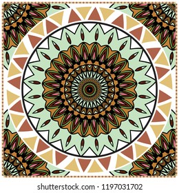 Floral pattern, colour scarf design. For design of carpet, shawl, pillow, cushion. Vector illustration.
