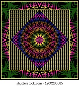 Floral pattern, colour scarf design. For design of carpet, shawl, pillow, cushion. Vector illustration.