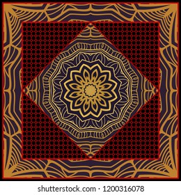 Floral pattern, colour scarf design. For design of carpet, shawl, pillow, cushion. Vector illustration.