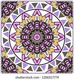 Floral pattern, colour scarf design. For design of carpet, shawl, pillow, cushion. Vector illustration.