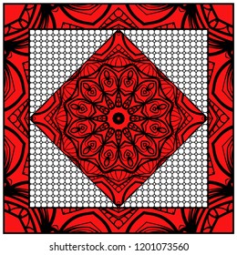 Floral pattern, colour scarf design. For design of carpet, shawl, pillow, cushion. Vector illustration.