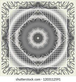 Floral pattern, colour scarf design. For design of carpet, shawl, pillow, cushion. Vector illustration.
