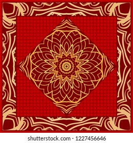 Floral pattern, colour scarf design. For design of carpet, shawl, pillow, cushion. Vector illustration.