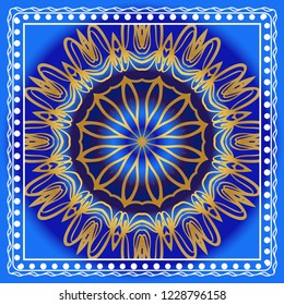 Floral pattern, colour scarf design. For design of carpet, shawl, pillow, cushion. Vector illustration.