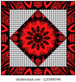 Floral pattern, colour scarf design. For design of carpet, shawl, pillow, cushion. Vector illustration.