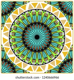 Floral pattern, colour scarf design. For design of carpet, shawl, pillow, cushion. Vector illustration.