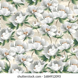Floral Pattern with colourful  big peony flowers on grunge  background