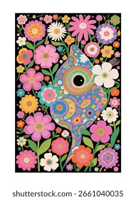 Floral pattern combining surrealism and abstraction