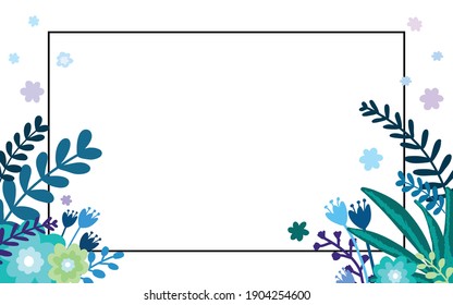 Floral pattern cool color tone. Hand drawn creative flowers, with space to write your own text.