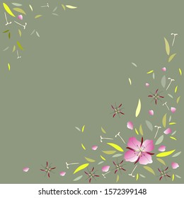 Floral pattern with copy space. Flowers and leaves for greeting card, invitation. Vector graphics, template