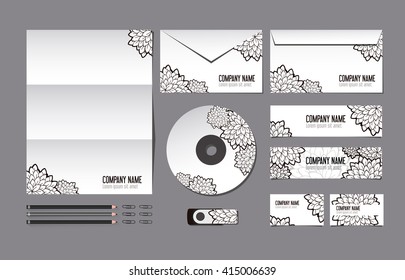 Floral pattern corporate identity set. Business set stationery.