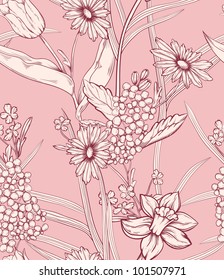 Floral pattern. Could be used as seamless wallpaper, wrapping paper, background, etc
