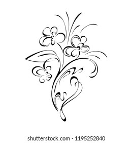 floral pattern with curls in black lines on white background