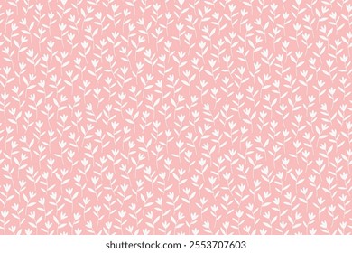 Floral pattern. Cute abstract flowers on light pink background. Printing with small white flowers. Ditsy print. Seamless vector texture. Spring bouquet. Simple pattern for fashion prints.  