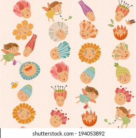 Floral pattern with cute fairies