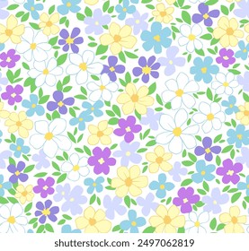 Patrón floral. Flores lindas sobre fondo blanco. Impresión con Pequeñas flores de colores. Impresión sucia. Textura de Vector sin costuras. Ramo de primavera.