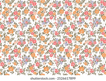 Floral pattern. Cute flowers on white background. Printing with small colorful pastel flowers. Ditsy print. Seamless vector texture. Spring bouquet.