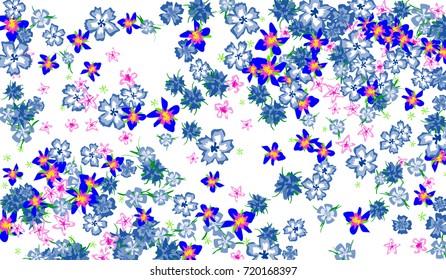 Floral Pattern with Cute Small Flowers. Bright Natural Background for Banner, Poster, Card or Invitation. Little Random Pattern