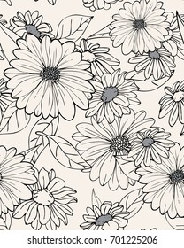 Floral pattern with dahlias on white background. Seamless vector texture for wallpaper, print, spring summer fashion, textile design, fabric, home decor
