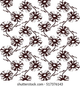 Floral pattern with daisies flowers. Vector background.