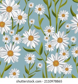 Floral pattern of daisies on a blue background